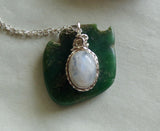 Natural Rainbow Moonstone Silver Wrapped Pendant Necklace