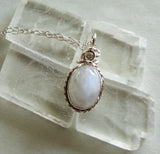 Natural Rainbow Moonstone Silver Wrapped Pendant Necklace