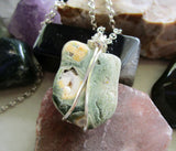 Rainforest Jasper Natural Green Stone Wire Wrapped Necklace