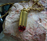 Vintage Red Crackle Glass Sphere Brass Bullet Pendant