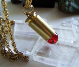 Vintage Red Crackle Glass Sphere Brass Bullet Pendant