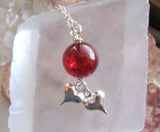 Red Mystic Quartz Crystal Ball Silver Hearts Pendant Necklace