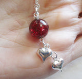 Red Mystic Quartz Crystal Ball Silver Hearts Pendant Necklace