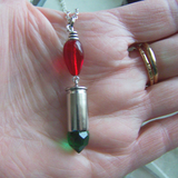 Red and Green Christmas Light Silver Bullet Pendant Necklace