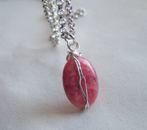 Rhodochrosite Polished Gemstone Wire Wrapped Pendant