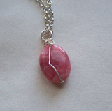 Rhodochrosite Polished Gemstone Wire Wrapped Pendant