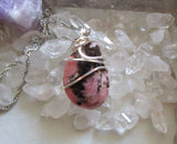 Natural Pink and Black Rhodonite Gemstone Crystal Pendant Necklace