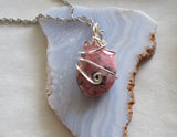 Natural Pink and Black Rhodonite Gemstone Crystal Pendant Necklace