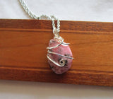 Natural Pink and Black Rhodonite Gemstone Crystal Pendant Necklace