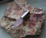 Rose Quartz Crystal Silver Bullet Jewelry Pendant