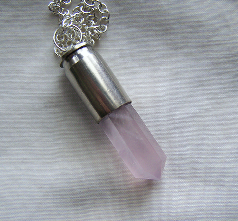 Rose Quartz Crystal Silver Bullet Jewelry Pendant