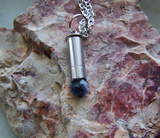 Blue Sapphire Raw Gemstone Silver Bullet Jewelry Pendant