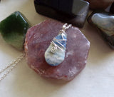 Natural Scheelite Lapis Lace Onxy Wire Wrapped Crystal Pendant Necklace