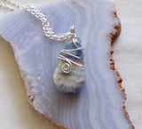 Natural Scheelite Lapis Lace Onxy Wire Wrapped Crystal Pendant Necklace