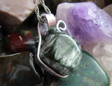 Green Seraphinite Crystal Natural Wire Wrapped Gemstone Pendant Necklace