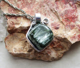 Green Seraphinite Crystal Natural Wire Wrapped Gemstone Pendant Necklace