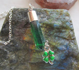 Mystic Green Quartz Crystal Shamrock Clover Pendant Necklace