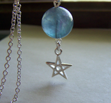 Sterling Silver Star Blue Rainbow Fluorite Crystal Ball Pendant