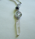 Silver Wire Coiled Snake Quartz Crystal Pendant Necklace