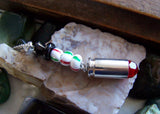 Red Crystal Silver Bullet Peppermint Snowman Pendant Necklace