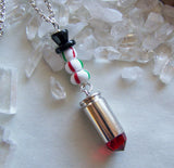 Red Crystal Silver Bullet Peppermint Snowman Pendant Necklace