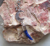 Blue Sodalite Gemstone Horn Silver Moon Star Pendant Necklace