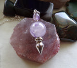 Lavender Amethyst Crystal Ball Spike Pendulum Pendant Necklace