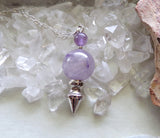 Lavender Amethyst Crystal Ball Spike Pendulum Pendant Necklace