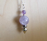 Lavender Amethyst Crystal Ball Spike Pendulum Pendant Necklace