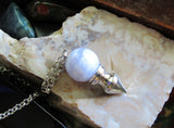 Blue Lace Agate Crystal Ball Spike Pendulum Pendant Necklace