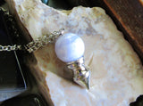 Blue Lace Agate Crystal Ball Spike Pendulum Pendant Necklace