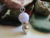 Blue Lace Agate Crystal Ball Spike Pendulum Pendant Necklace