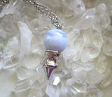 Blue Lace Agate Crystal Ball Spike Pendulum Pendant Necklace