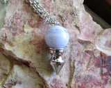 Blue Lace Agate Crystal Ball Spike Pendulum Pendant Necklace