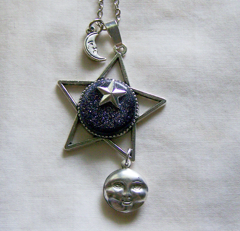 Night Stars Celestial Moon and Star Pendant