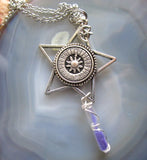 Silver Star Sundial with Hourglass Pendant Necklace