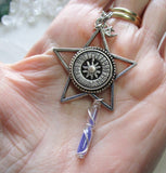 Silver Star Sundial with Hourglass Pendant Necklace