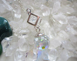 Swarovski Aurora Borealis Crystal Disco Ball Silver Cube Cage Pendant Necklace