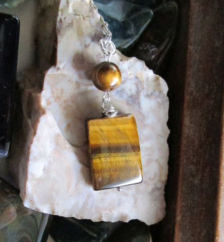 Natural Gold Tiger's Eye Gemstone Crystal Pendant Necklace