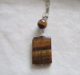 Natural Gold Tiger's Eye Gemstone Crystal Pendant Necklace