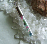 Tourmaline Gemstones Glass Cylinder Silver Bullet Jewelry Pendant