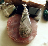 Natural Green Tourmaline Quartz Crystal Pendant Necklace