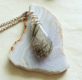 Natural Green Tourmaline Quartz Crystal Pendant Necklace