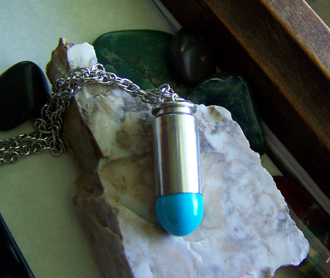 Turquoise Gemstone Silver Bullet Jewelry Pendant