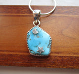 Sleeping Beauty Turquoise Gemstone Sterling Silver Moon and Star Pendant Necklace