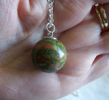 Natural Unakite Pink and Green Gemstone Crystal Ball Pendant