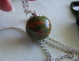 Natural Unakite Pink and Green Gemstone Crystal Ball Pendant