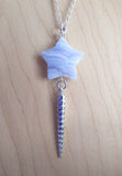 Silver Unicorn Horn Blue Lace Agate Star Pendant Necklace