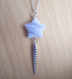 Silver Unicorn Horn Blue Lace Agate Star Pendant Necklace