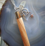 Natural Neem Wood Wand with Celestial Charms Pendant Necklace